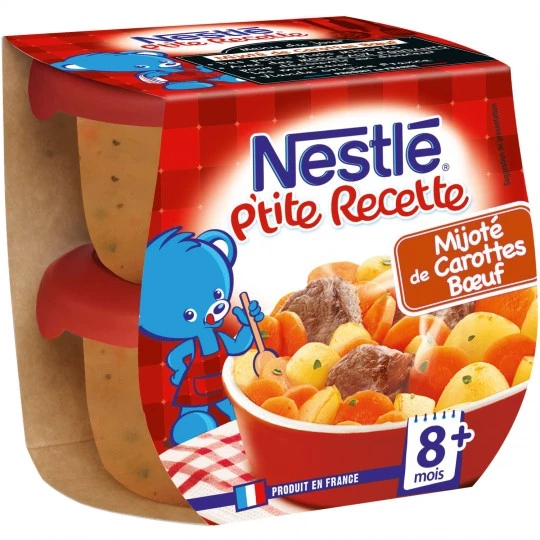 Plat bébé mijoté de carottes bœuf 12+ mois 2x200g - NESTLE
