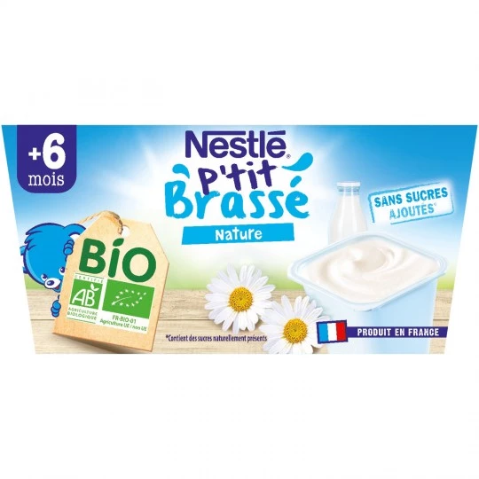 P'tit brassé Organic nature without added sugars from 6 months 4x90g - NESTLE