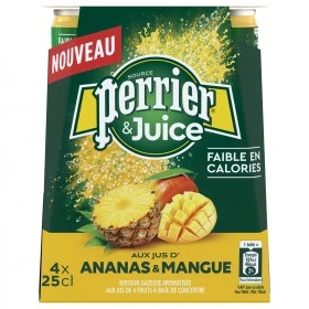 Eau gazeuse aromatisée ananas-mangue 4x25cl - PERRIER & JUICY