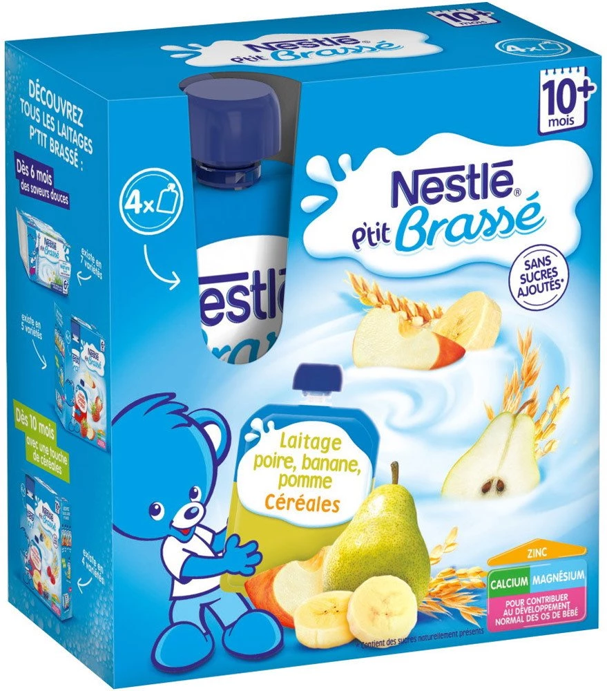 Gourde poire/ banane/ pomme/ céréales dès 10mois 4x90g - NESTLE
