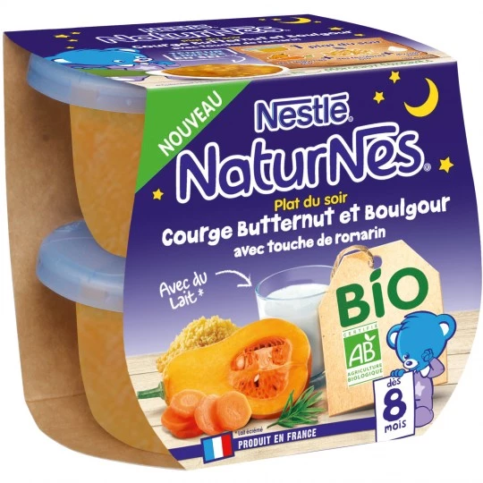 Plat du soir bébé BIO courge/ butternut/ boulgour dés 8 mois 2x190g - NESTLE