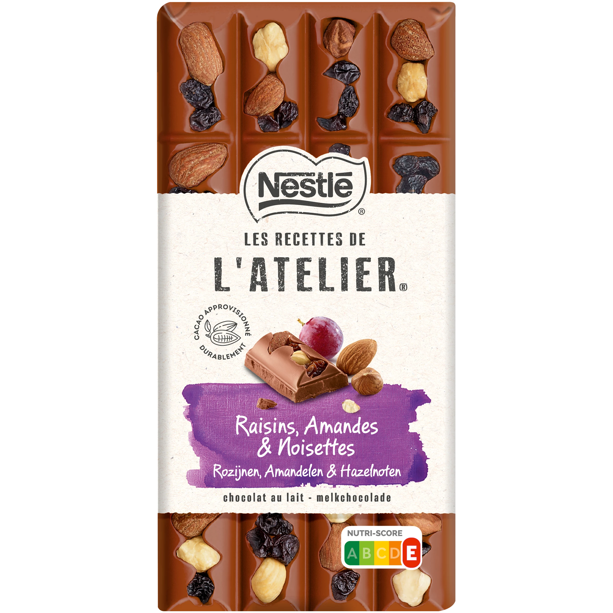 Tablette Chocolat Lait Raisins, Amandes Et Noisettes 170g - LES RECETTES DE L’ATELIER NESTLÉ