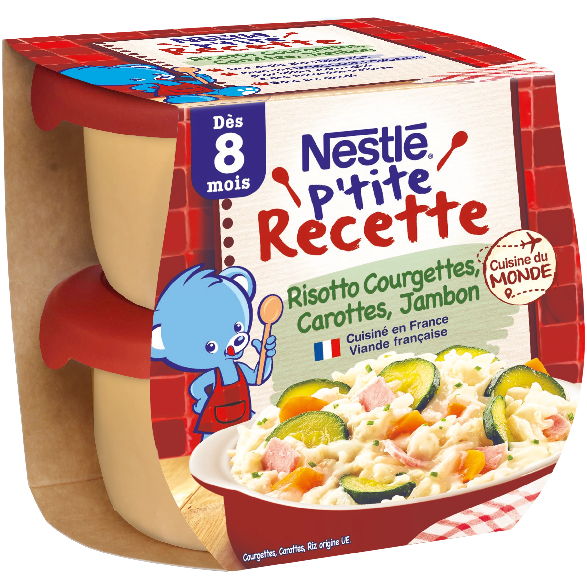 P'tite recette Plat bébé dés 8 mois, risotto courgettes carottes jambon 2*200 - NESTLE