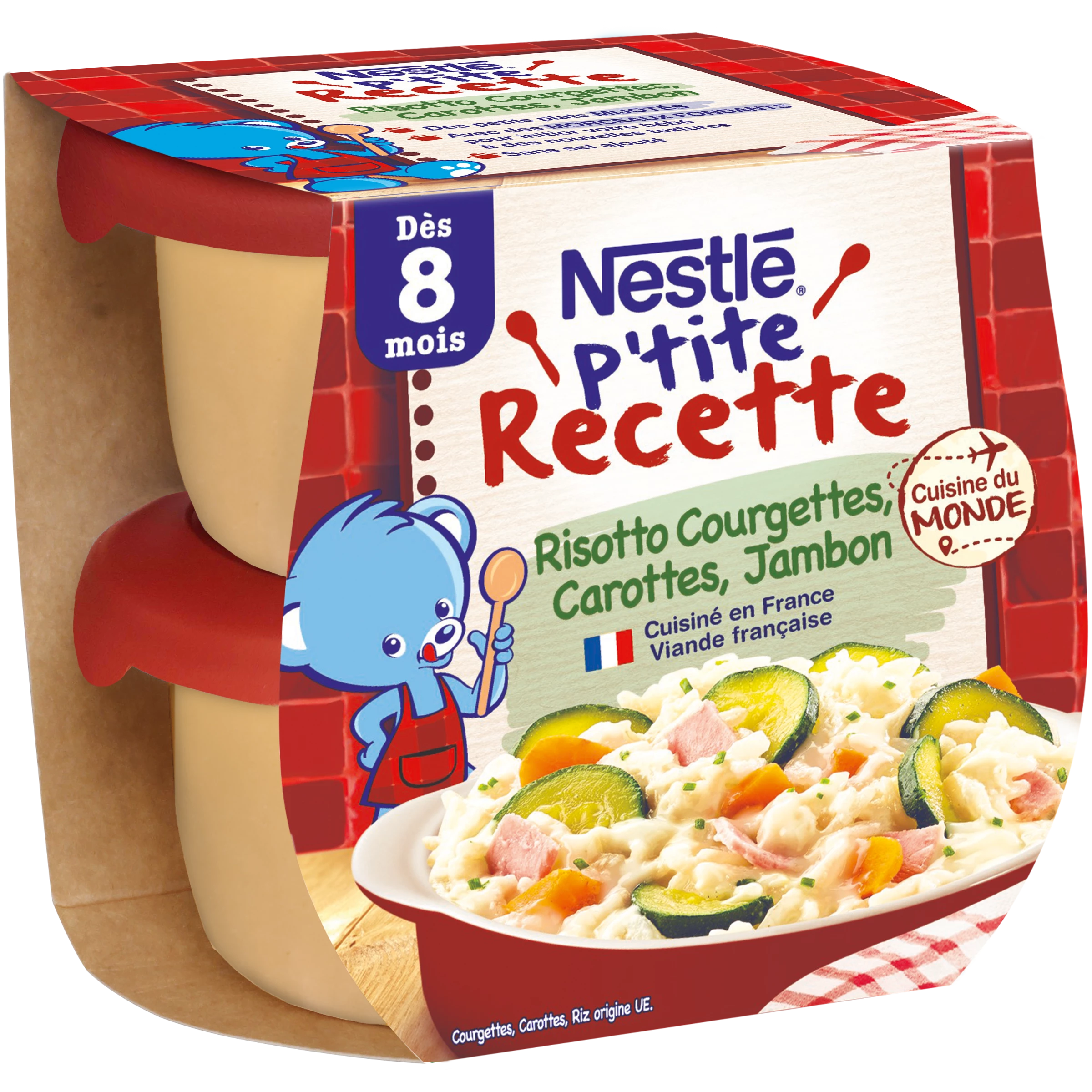 Little flat baby recipe from 8 months, risotto zucchini carrots ham 2*200 - NESTLE