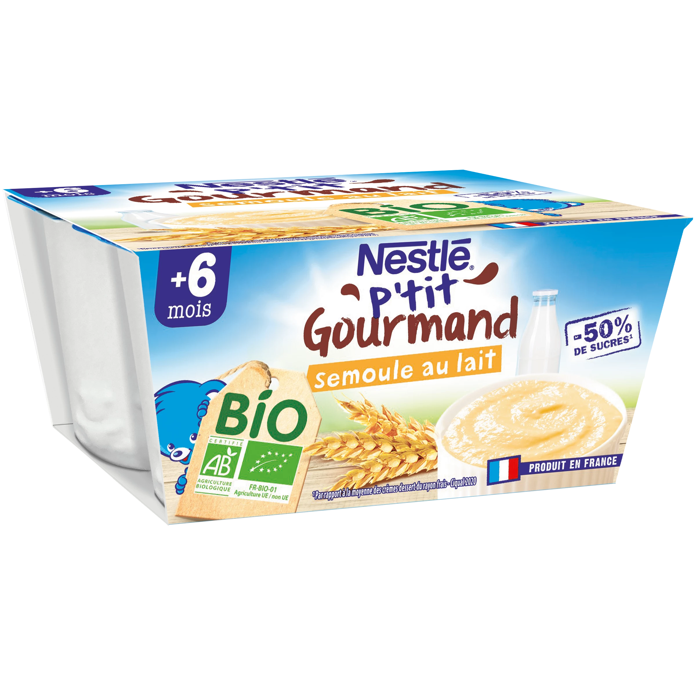 Pte Gourmd Semoule Lait Bio4x9