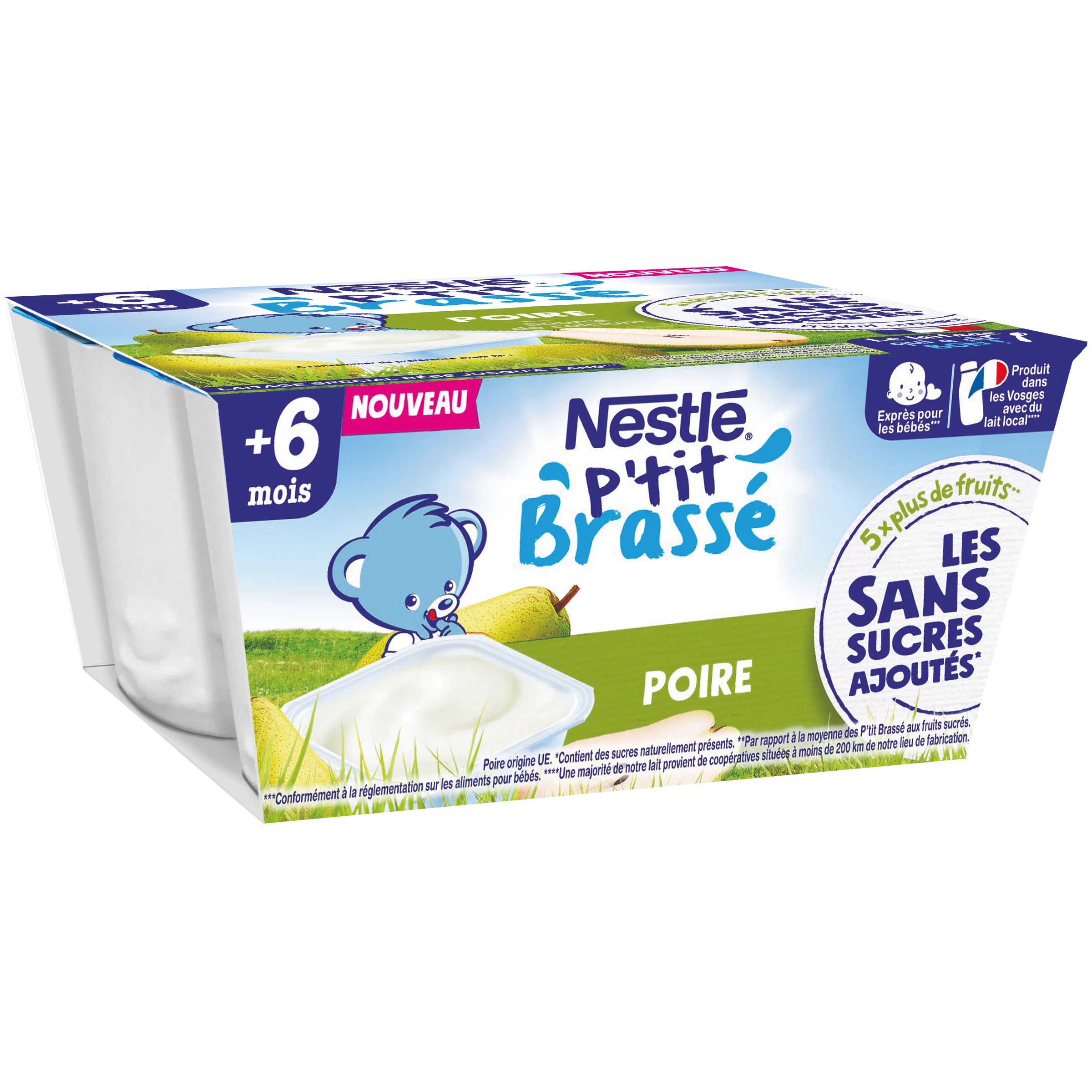 P'tit Brasse Dessert for babies from 6 months, Pear 4x90g - BLEDINA