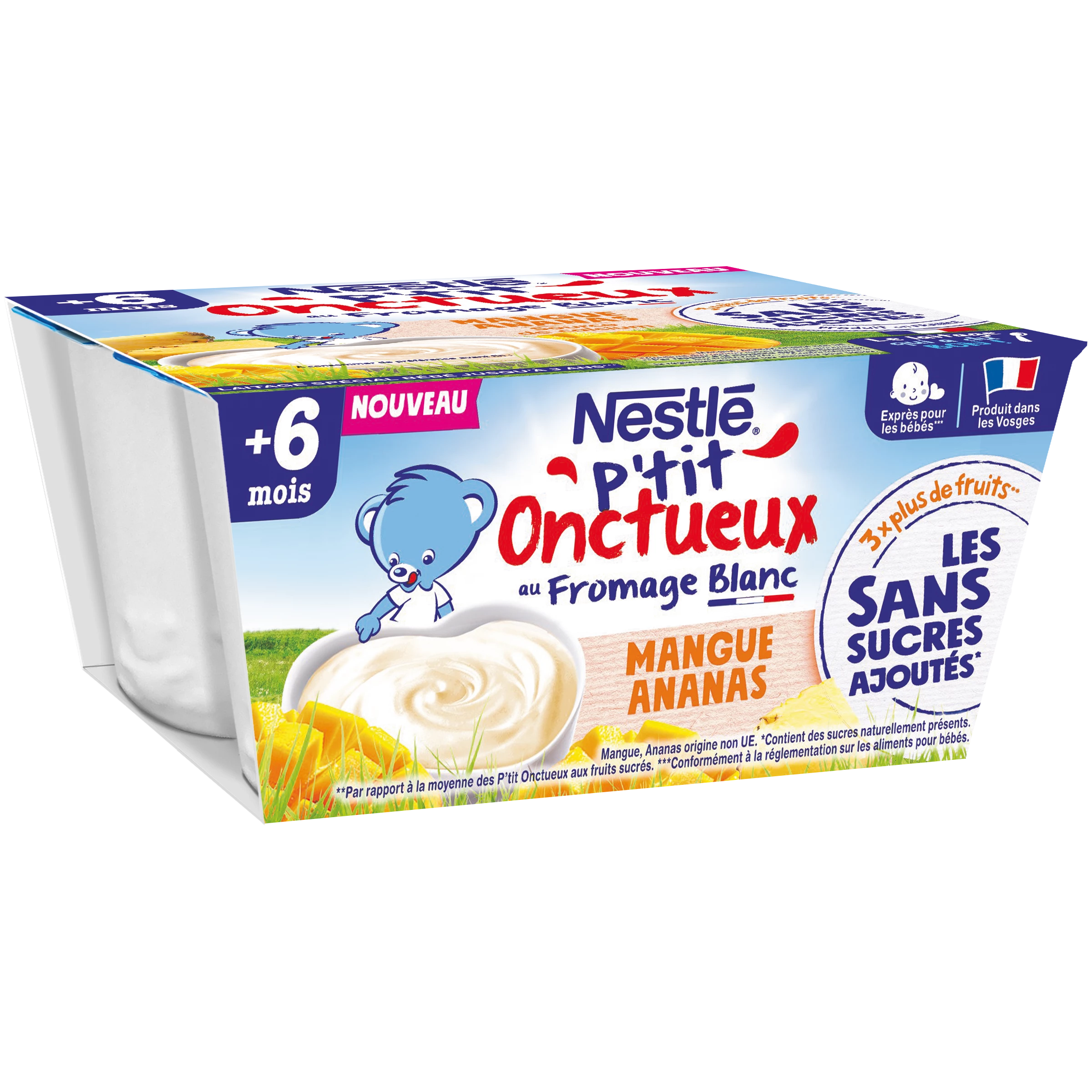 P'tit Unctueux with mango and pineapple white cheese from 6 months 4x90g - NESTLE