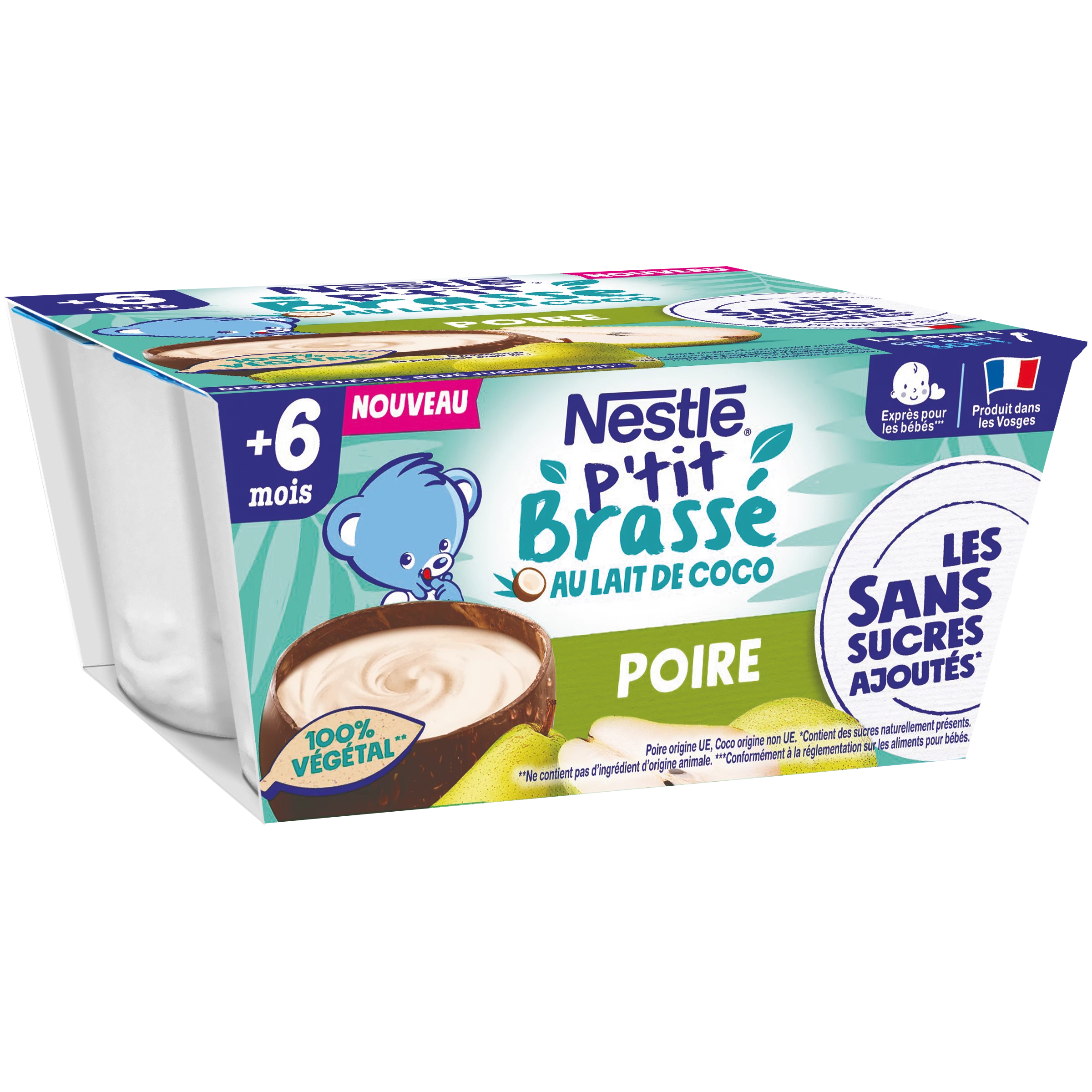 P'tit elaborado con leche de coco y pera sin azúcares añadidos a partir de 6 meses 4x90g - NESTLE