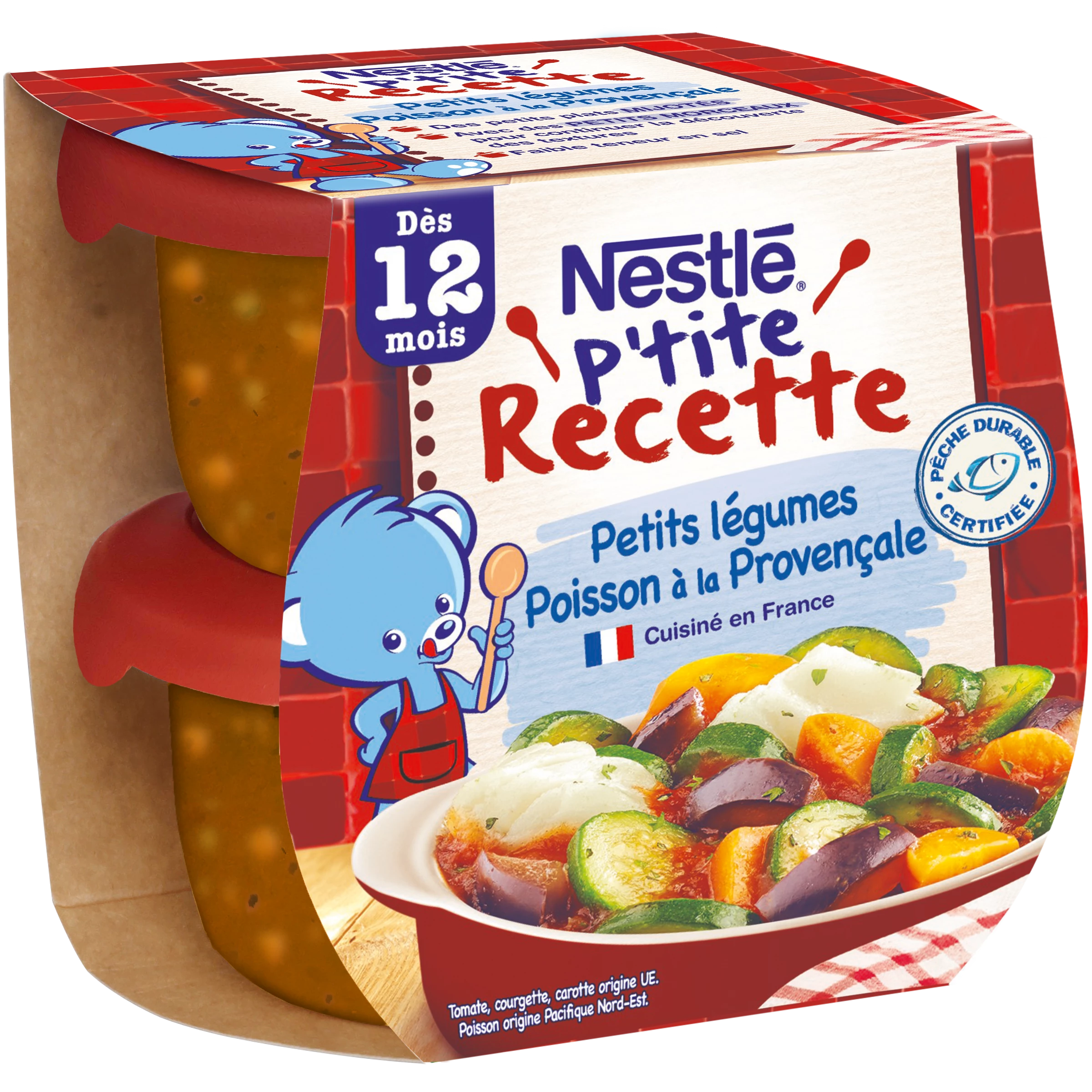 P'tite Recipe 婴儿菜肴，来自 12 个月的普罗旺斯鱼 2x200g - NESTLE