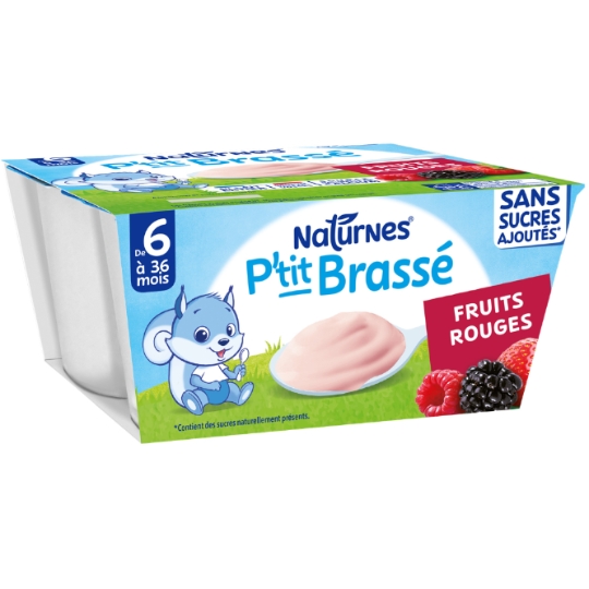 P'tit Brasse Dessert for babies from 6 months, stirred red fruits 4x90g - NESTLE