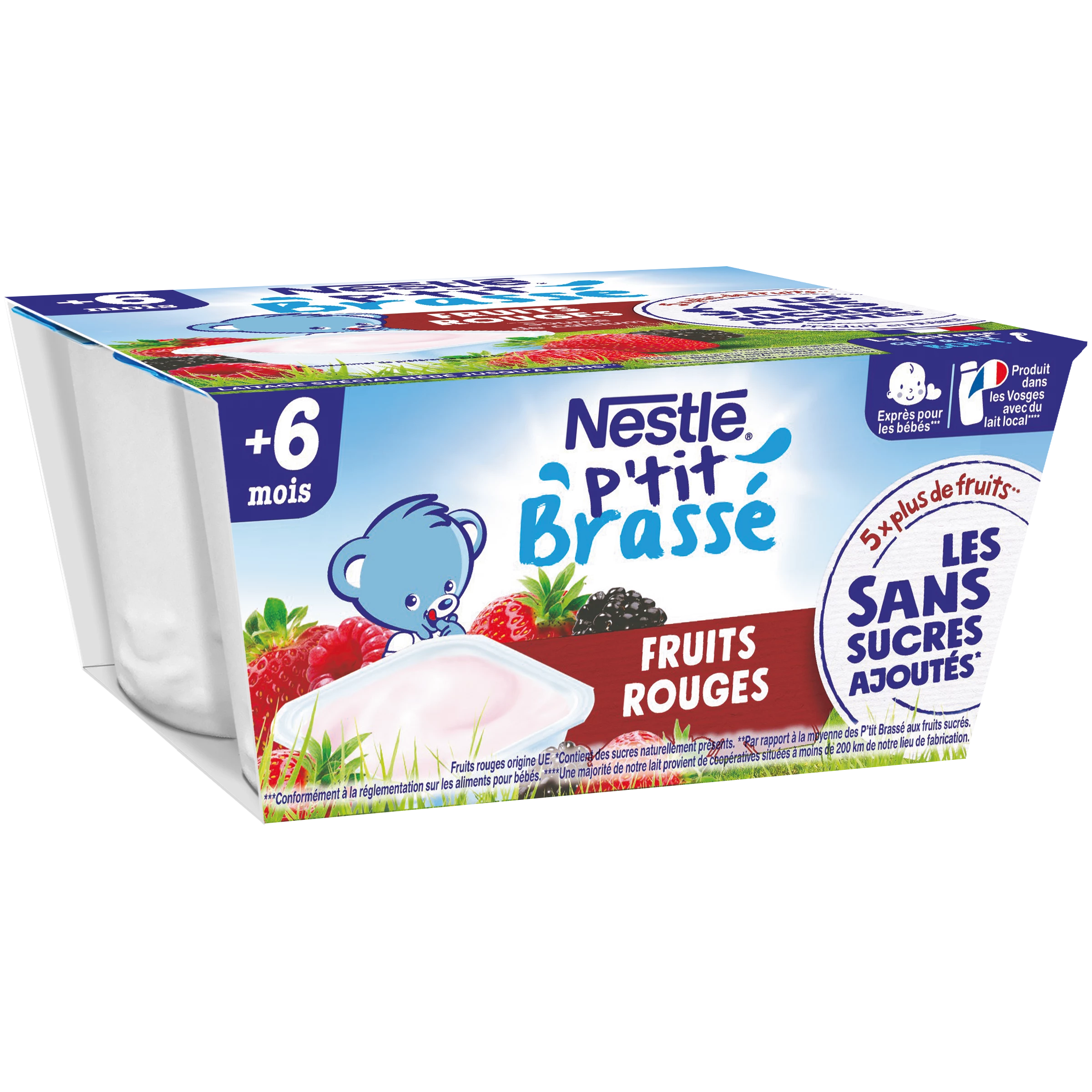 Ptit Brasse Dessert pour bébé dès 6 mois, brassé fruits rouges 4x90g - NESTLE
