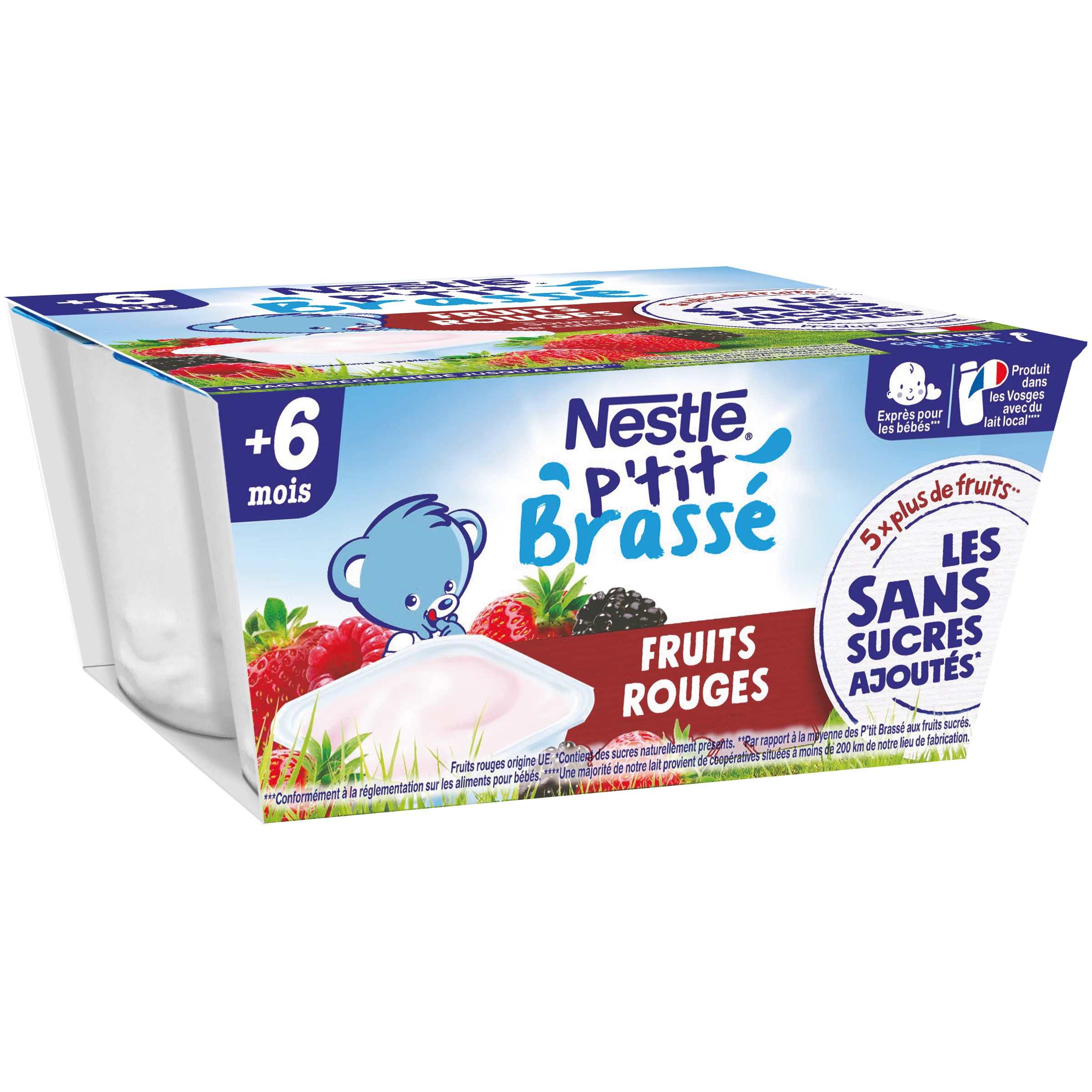 P'tit Brasse Dessert für Babys ab 6 Monaten, gerührte rote Früchte 4x90g - NESTLE