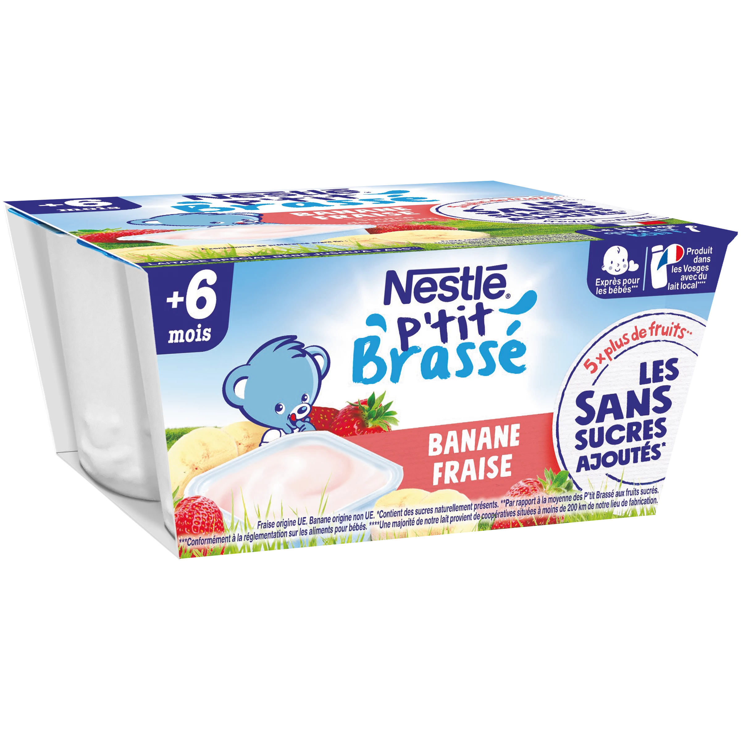 بيتي بروي حلوى طفل من 6 أشهر، فراولة وموز 4x90 - NESTLE