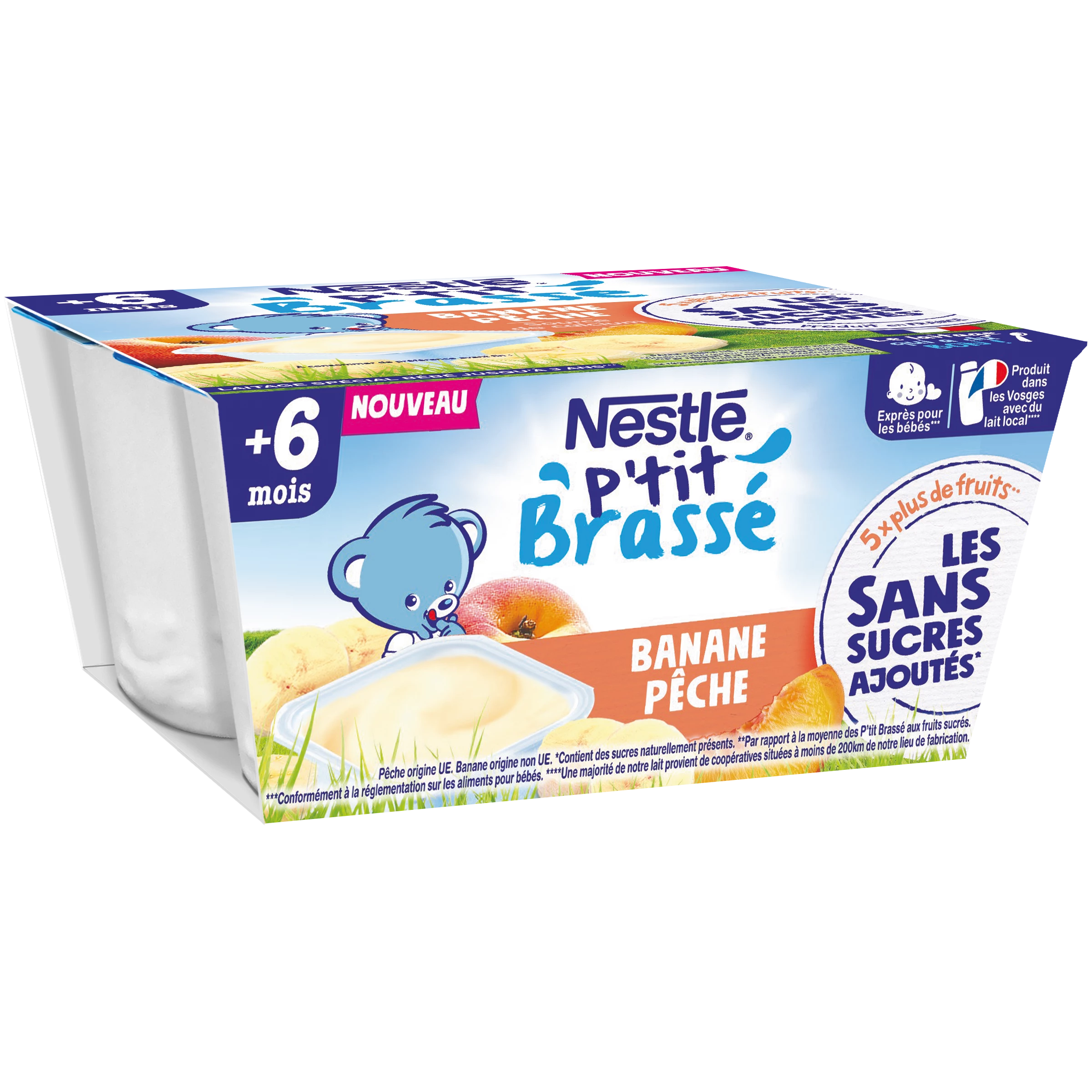 P'tit Brasse со вкусом банана и персика без сахара с 6 месяцев 4х90г - NESTLE