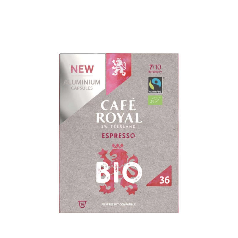 Cápsulas de café orgânico Espresso intensidade 7/10 X36 180g - CAFE ROYAL