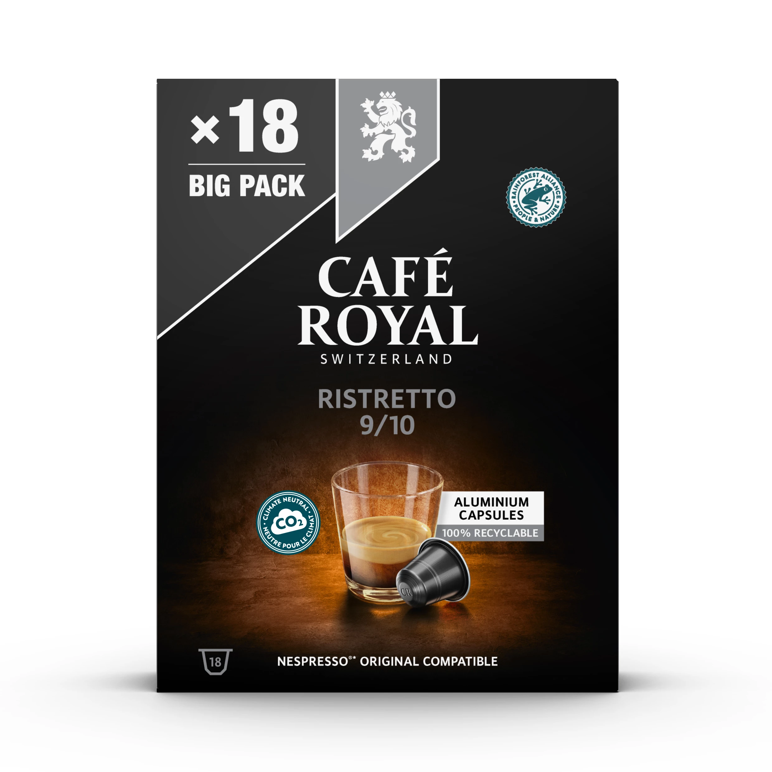 Café Capsules Compatibles Nespresso Ristretto N°9 X18 - Cafe Royal