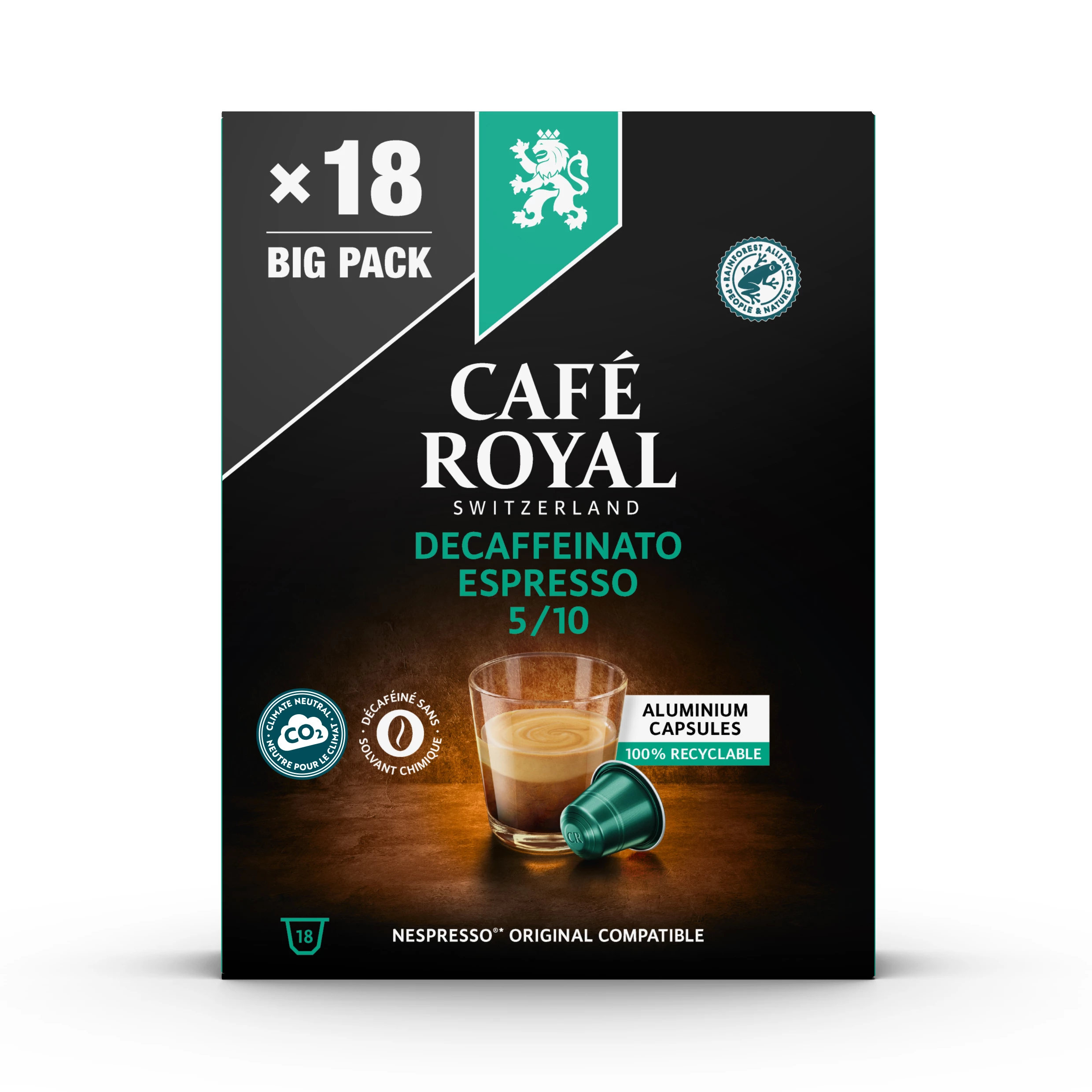 Décaféiné Espresso Capsules Compatibel Nespresso® X18 93g - CAFE ROYAL