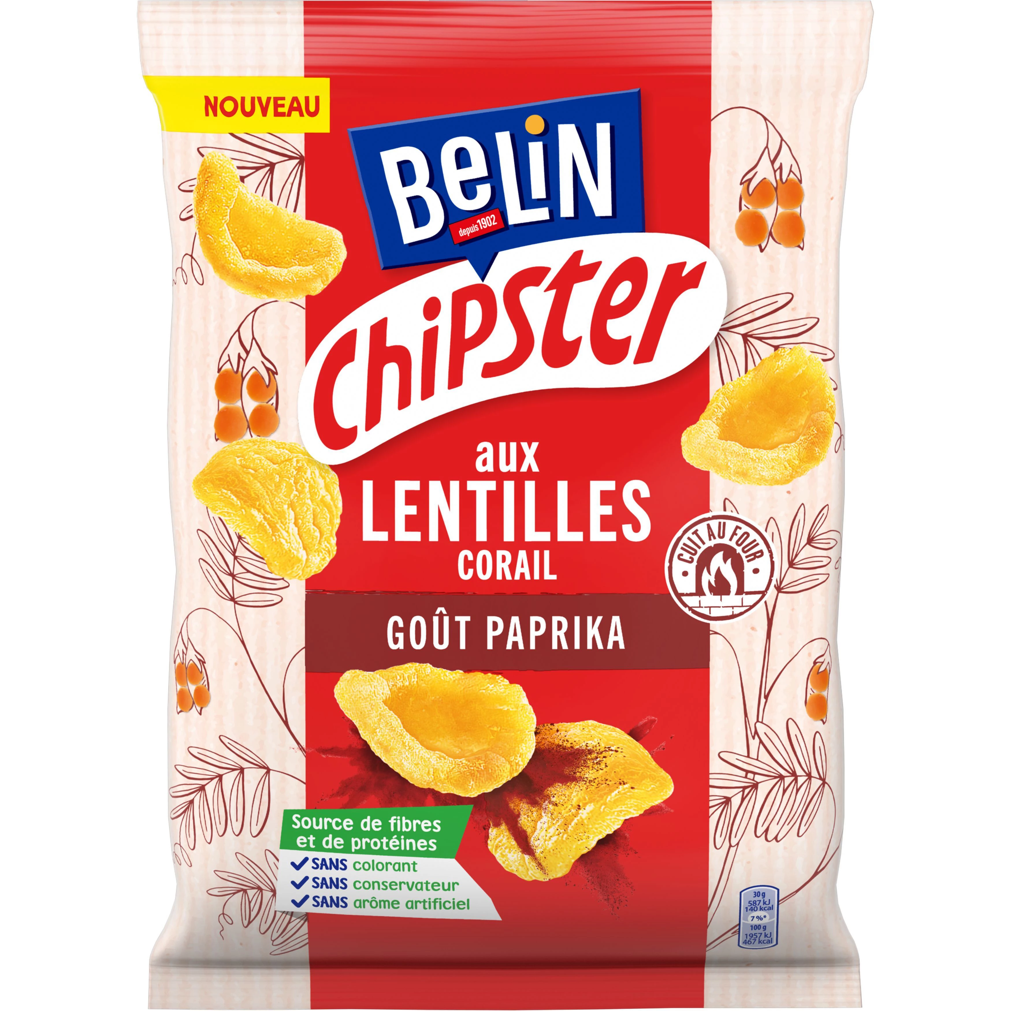 Biscuits Apéritifs aux Lentilles CorAil Goût Paprika Chipster, 80 g   - BELIN
