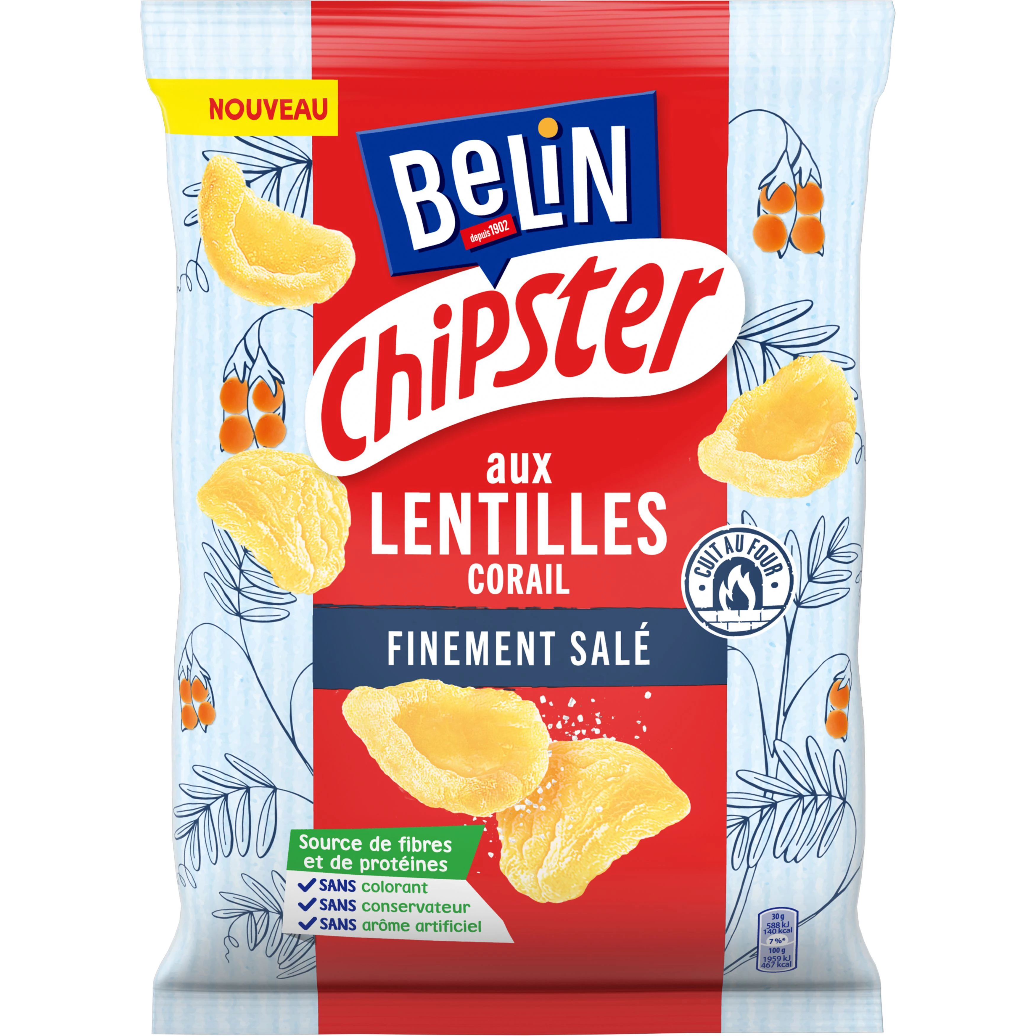 Biscuits Apéritifs aux Lentilles CorAil Salés Chipster, 80 g  - BELIN