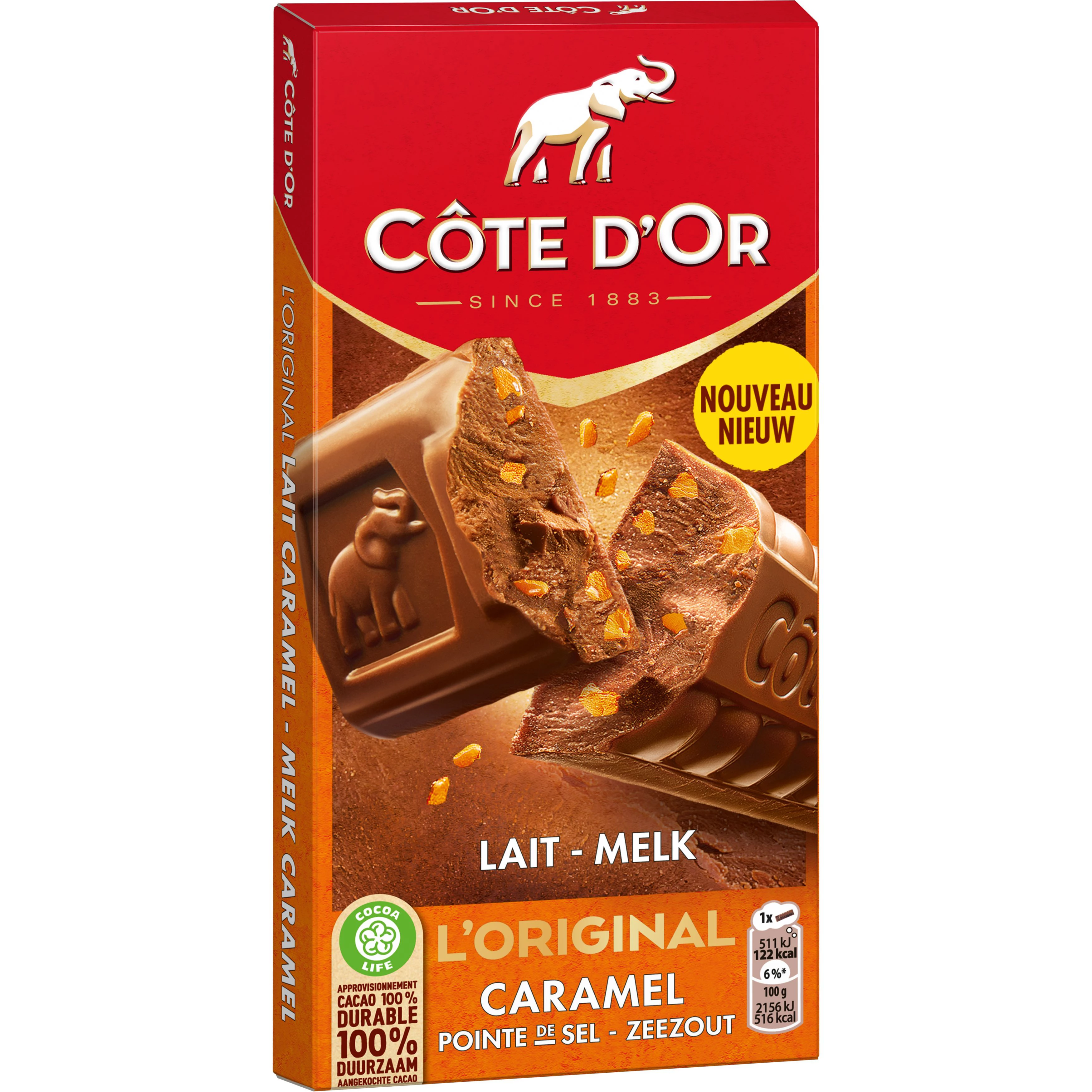 Chocolat au Lait Caramel et Pointe de Sel, 190g - COTE D'OR