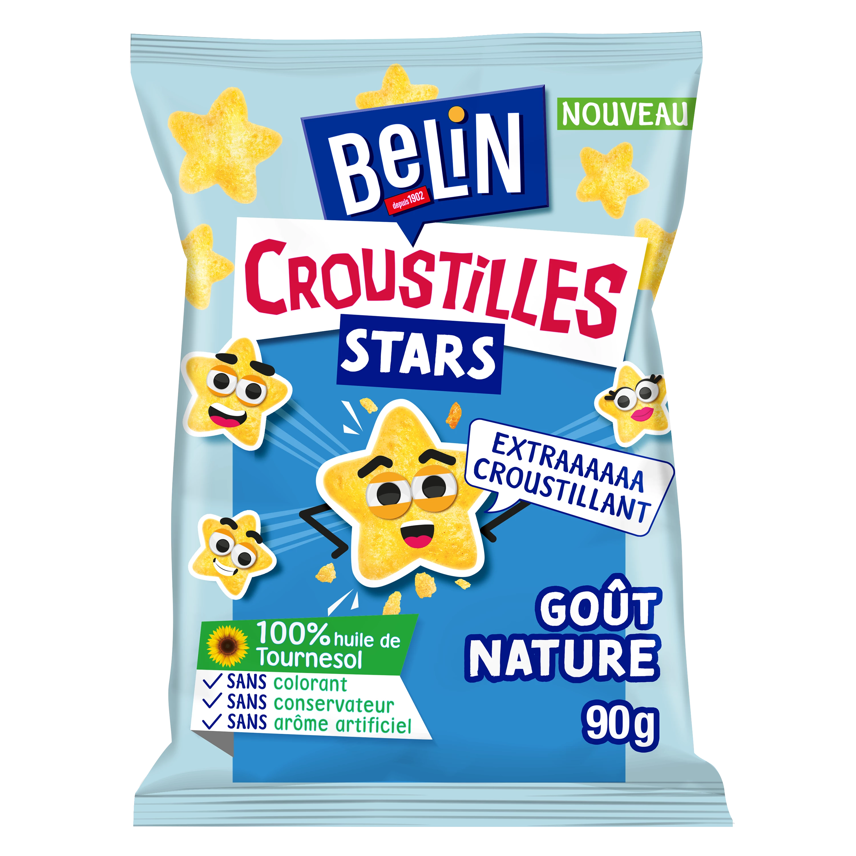 Aperitiefkoekjes Croustil les Stars met natuurlijke smaak, 90g - BELIN