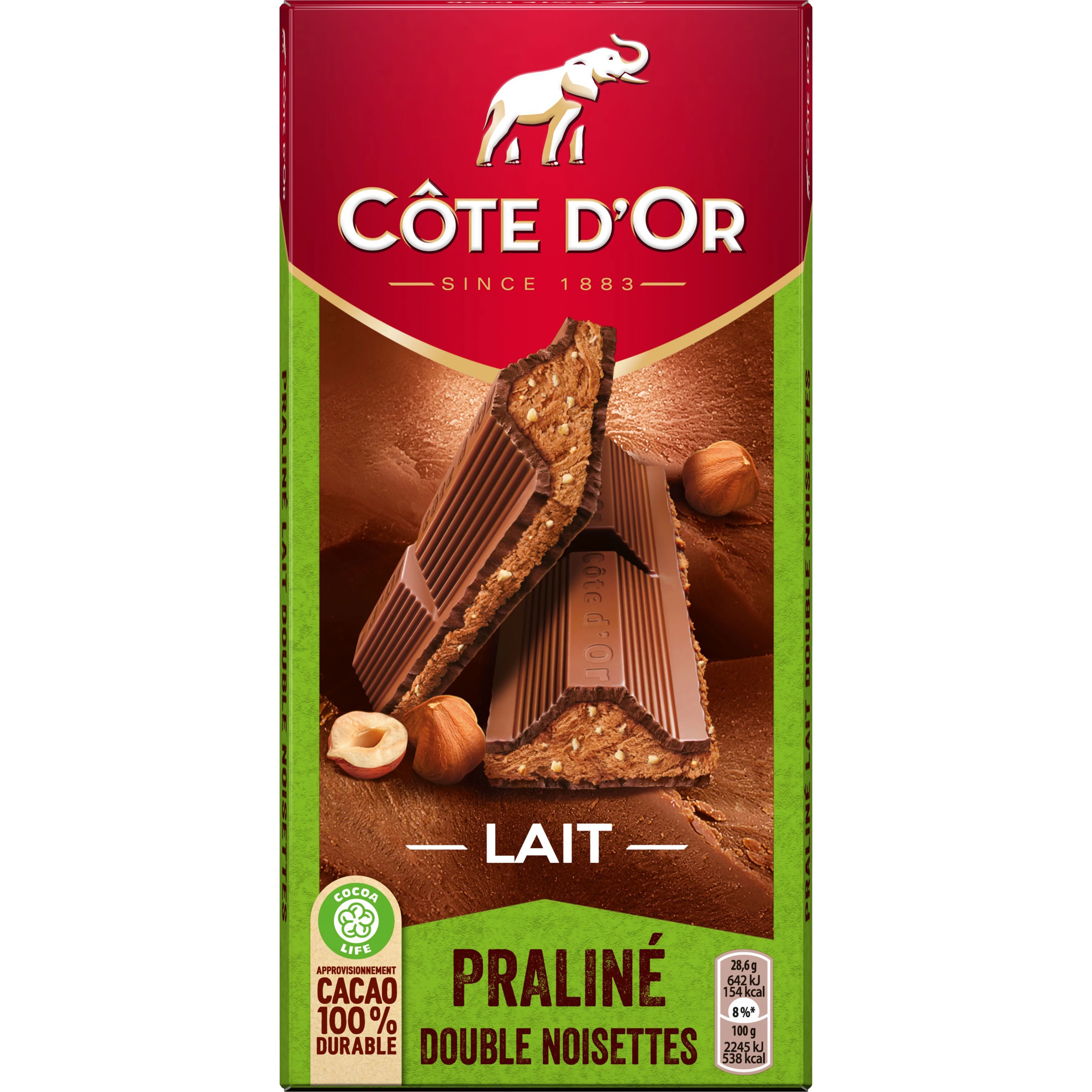 Double hazelnut praline chocolate tablet 200g - CÔte D'or