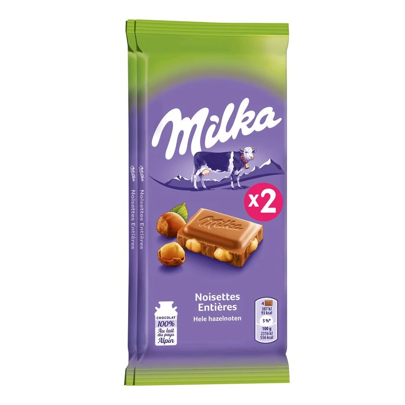 Tablette De Chocolat Au Lait & Noisettes Entières 2x100g - MILKA
