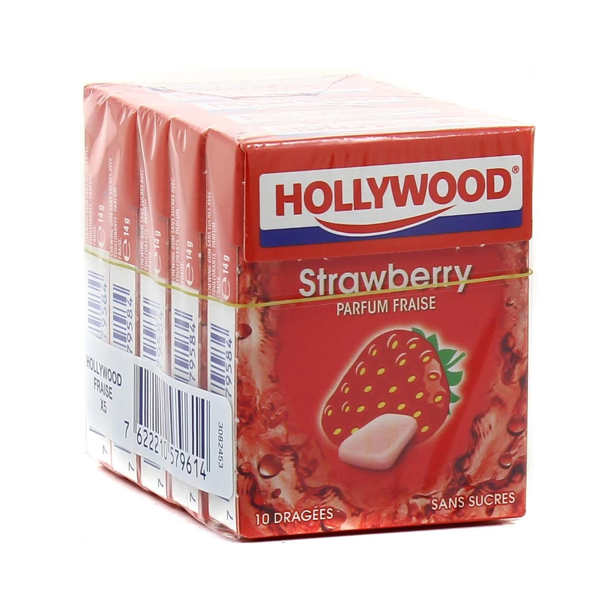 Goma de mascar de morango sem açúcar 70g - HOLLYWOOD