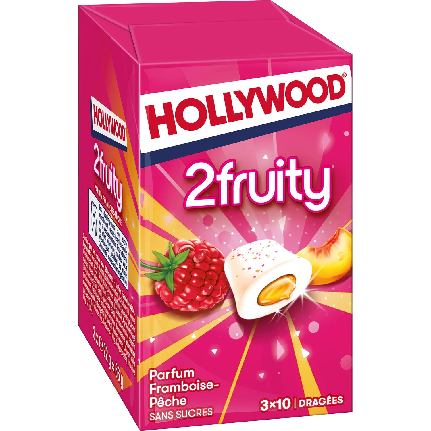 Raspberry And Peach Chewing Gum Sugar Free 2fruity 66g - Hollywood