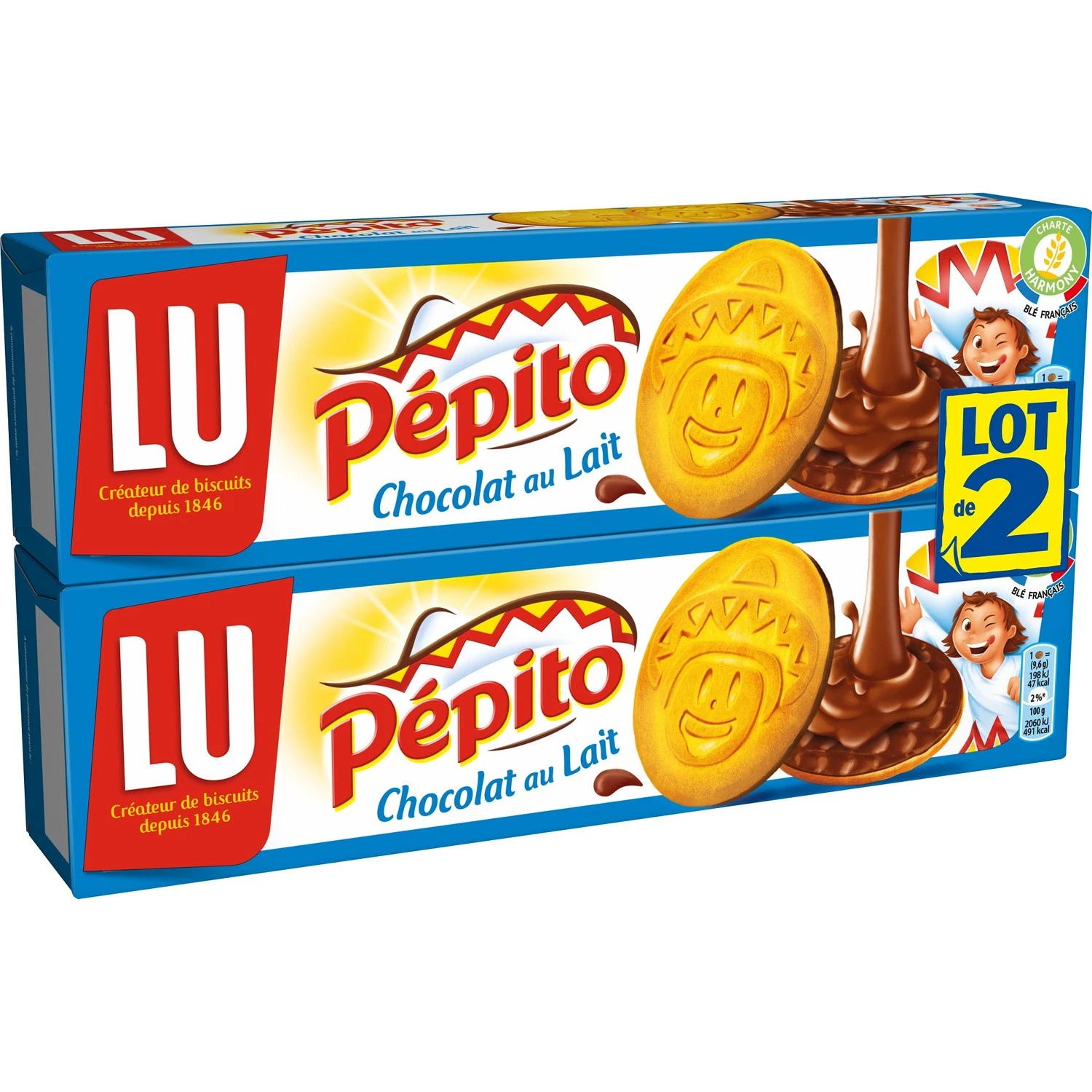 Biscoitos de chocolate ao leite Pepito 2x192g - LU