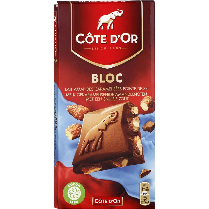 Reep pure melkchocolade met amandelen 180g - COTE D'OR