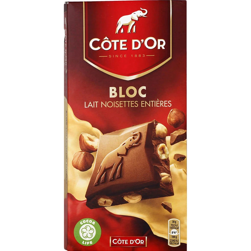 Barra de chocolate ao leite com avelãs inteiras 180g - COTE D'OR