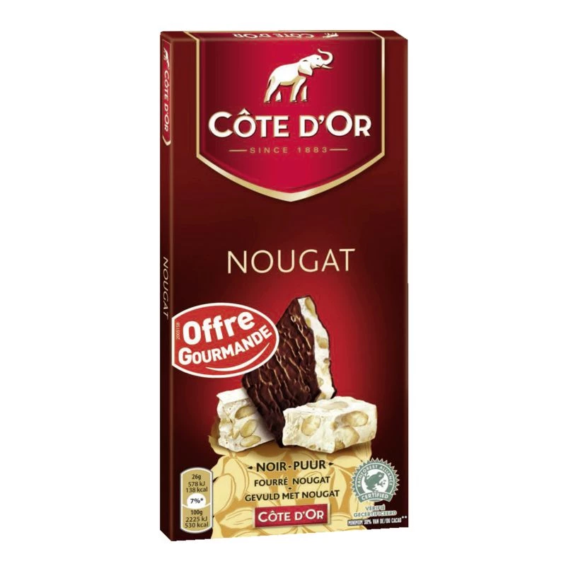 Barra de chocolate amargo recheada com nougat 130g - CÔTE D'OR