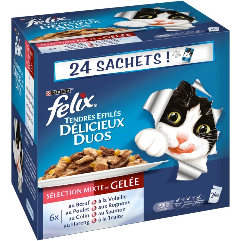 Pâtée pour chats Délicieux Duos en gelée Felix 24x100g - PURINA