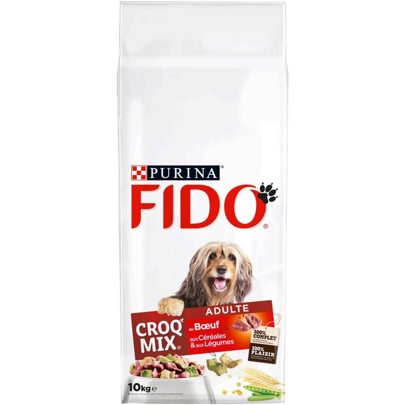 Croquettes chiens Croq Mix Adulte bœuf Fido 10 kg - PURINA