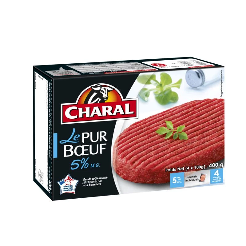 Steaks hachés pur bœuf 5% M.G 4x100g - CHARAL