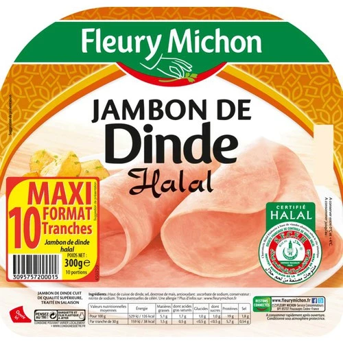 Jambon de Dinde Halal, 10 Tranches - FLEURY MICHON
