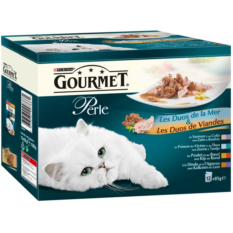 Patée pour chat duos de la mer et de viandes Gourmet Perle 12x85g - PURINA