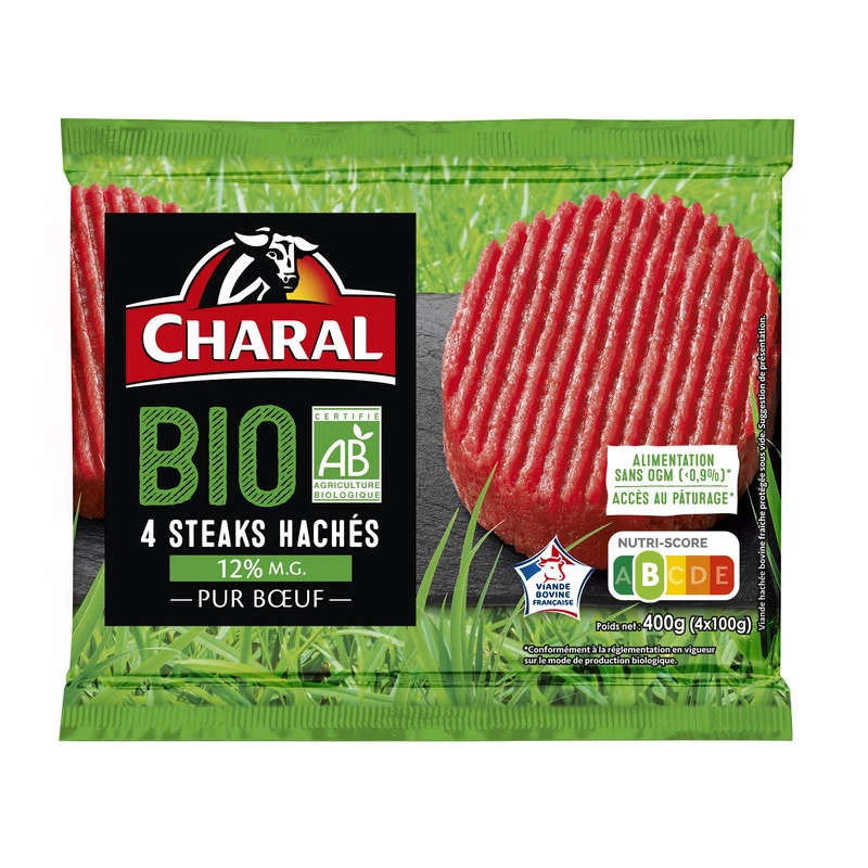 Steaks Hachés 15%, x4, 400g - CHARAL