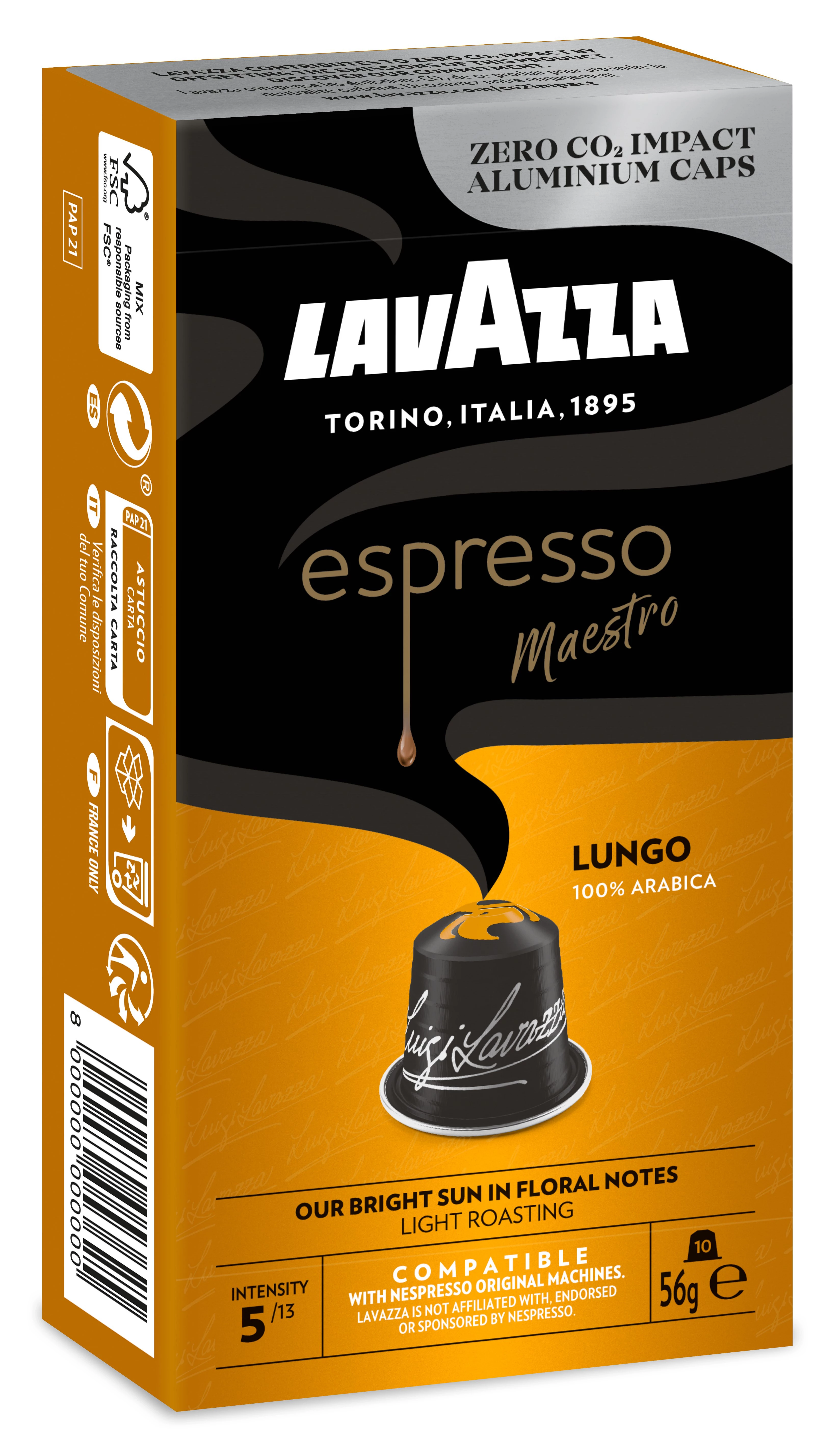 Капсулы Café Espresso Maestro Lungo Совместимые продукты Nespresso; х10; 56г - LAVAZZA