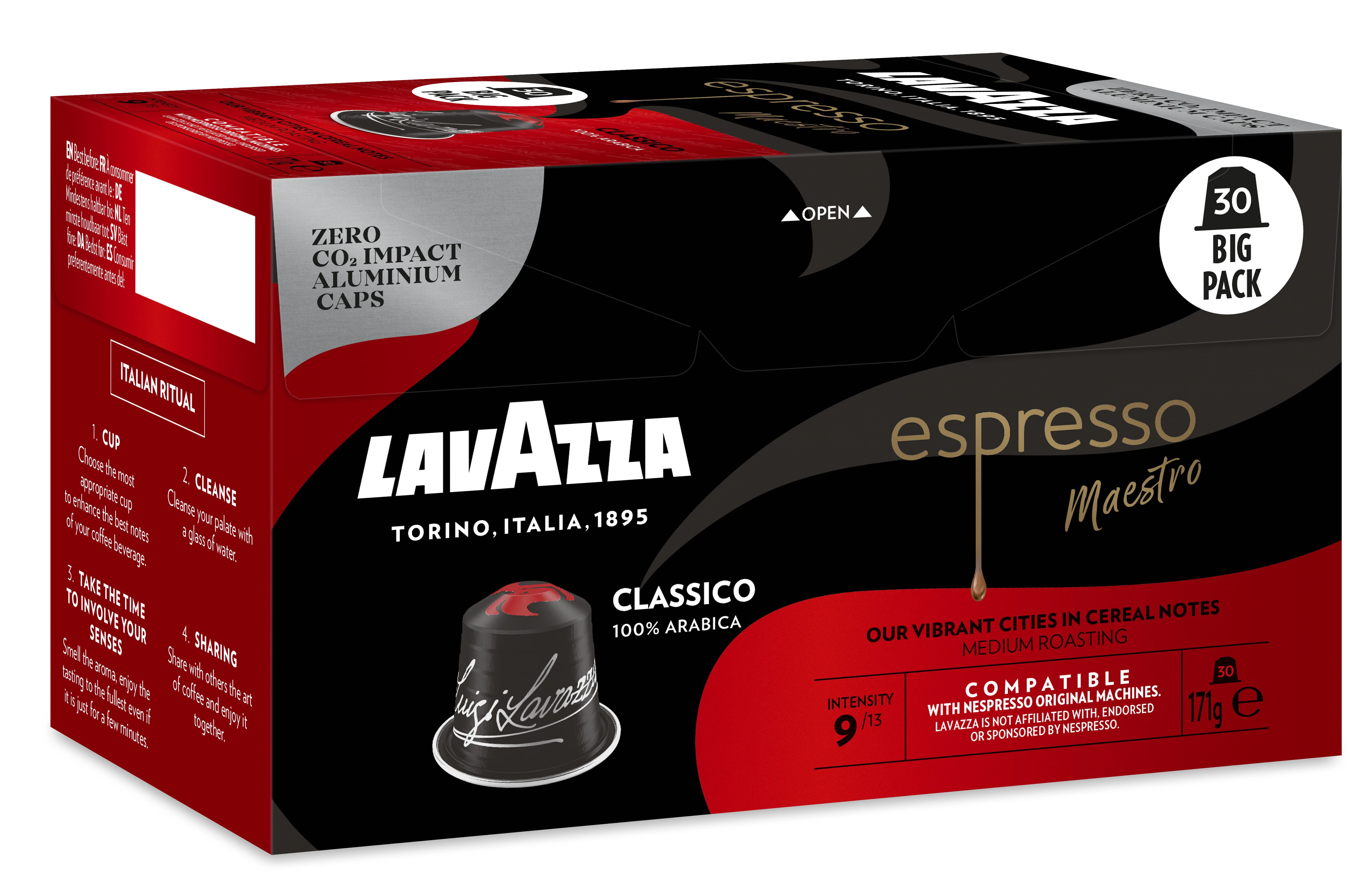 Cápsulas Café Espresso Maestro Classico Compatíveis Nespresso; x30; 165g - LAVAZZA