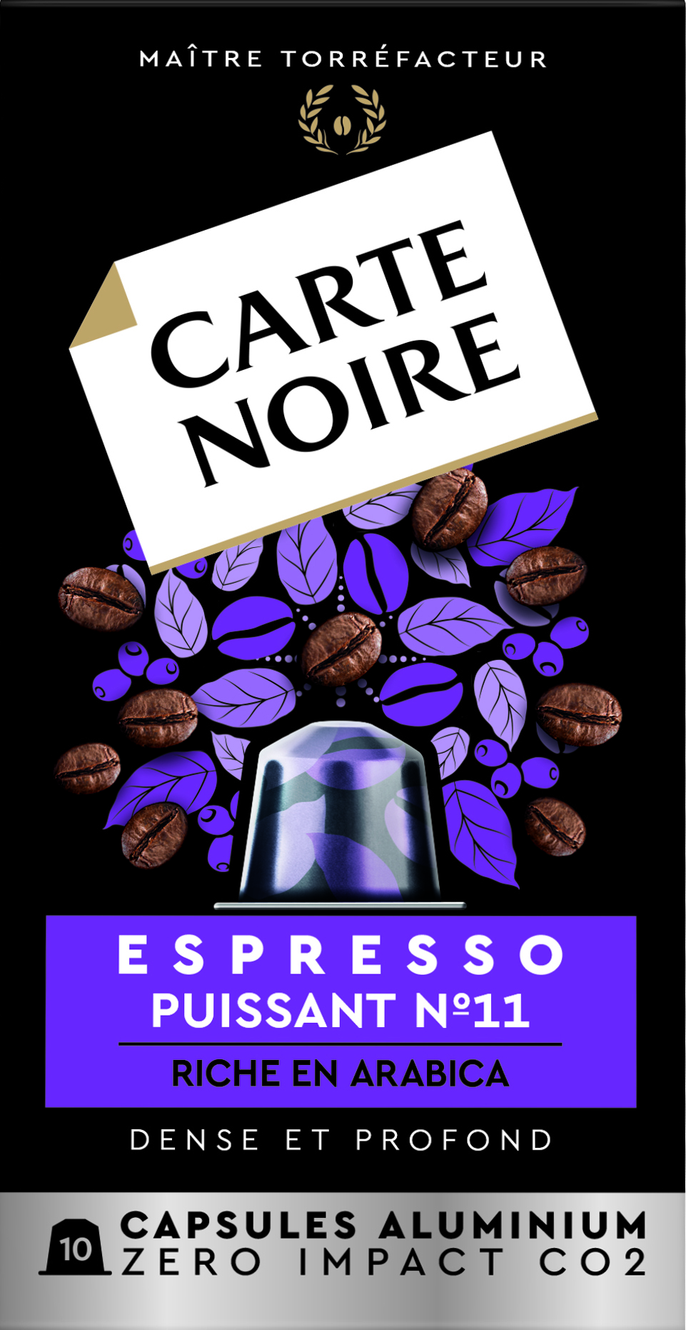 Nespresso Compatible Powerful Espresso Coffee Capsules; x10; 55g - CARTE NOIRE