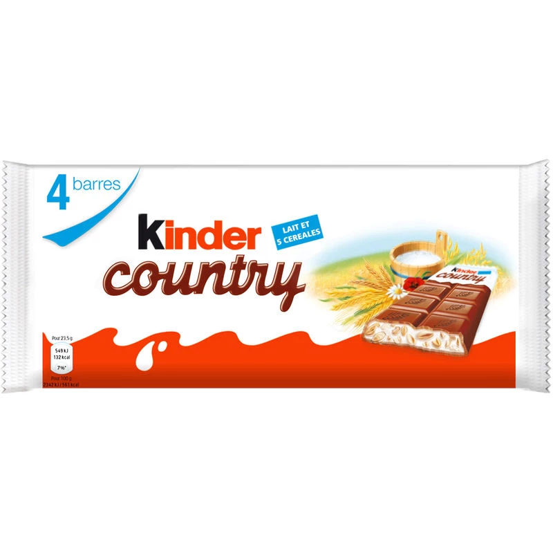 Barres chocolatées céréales X4 94g - KINDER Country