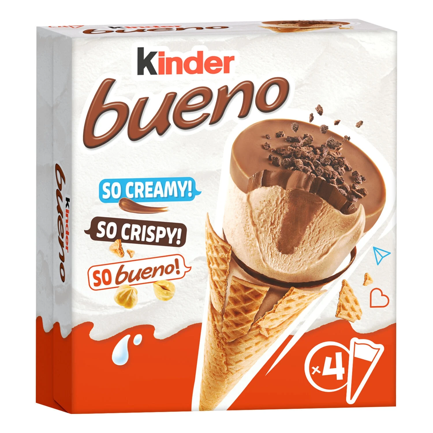 Ice cream chocolate cone hazelnut x4 - Kinder Bueno