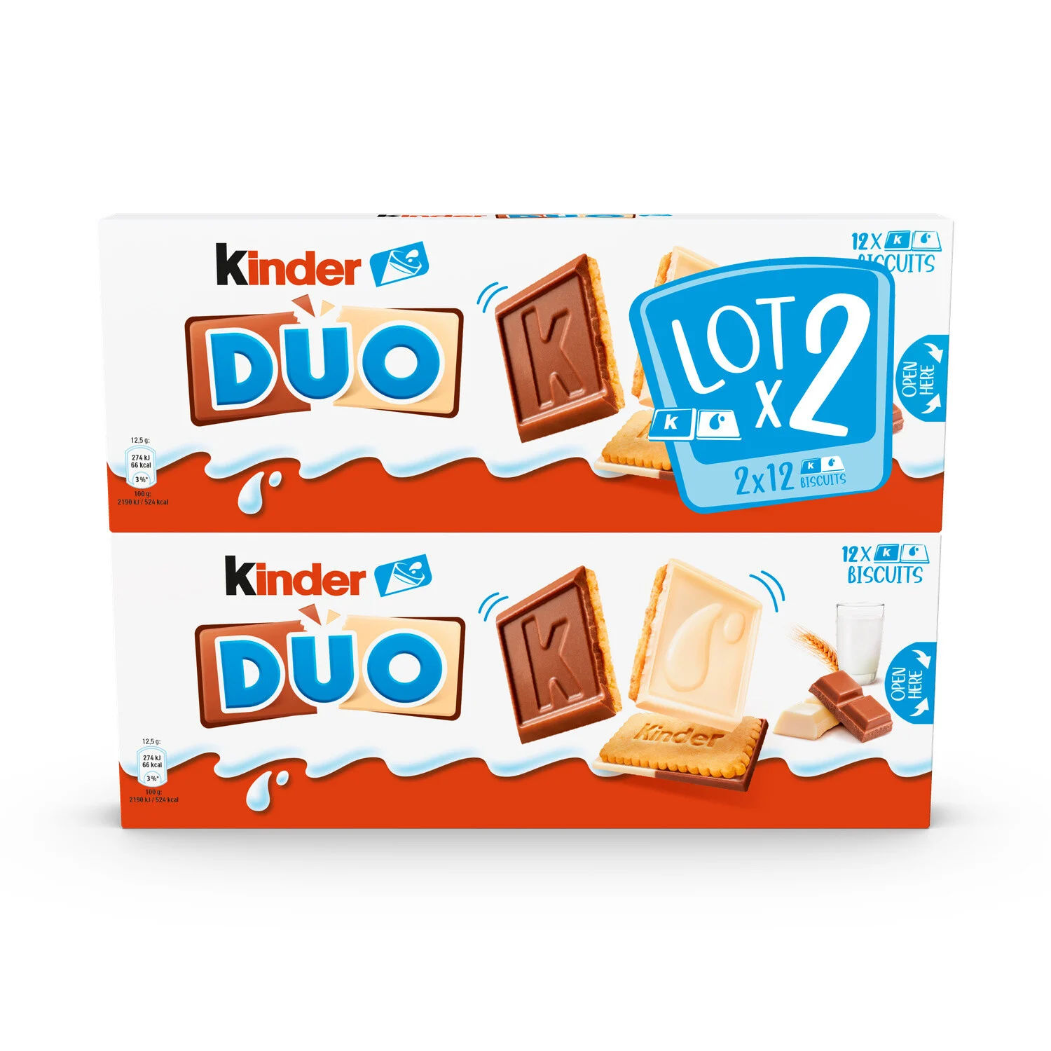 Biscuits Duo Chocolat Au Lait Et Chocolat Blanc 2x150g - Kinder