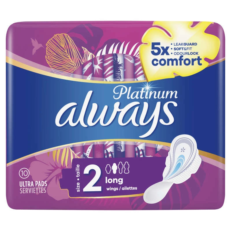 Sanitary Napkins with Wings Long Size 2 Platinum - ALWAYS