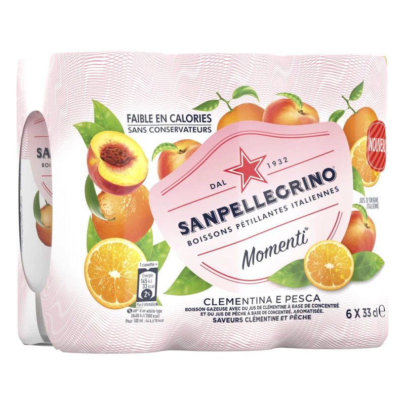 Clementine peach flavored sparkling water 6x33cl SAN PELLEGRINO MOMENTI