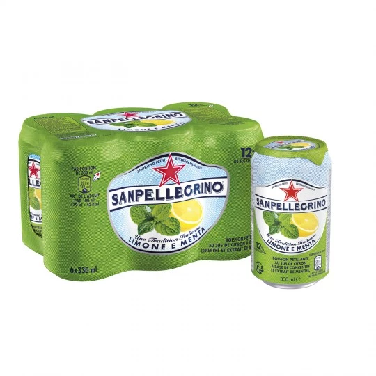 Eau Gazeuse au Citron et Menthe 6x33cl - SAN PELLEGRINO