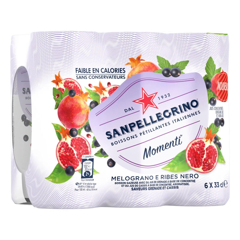 Água com gás sabor groselha romã 6x33cl SAN PELLEGRINO MOMENTI