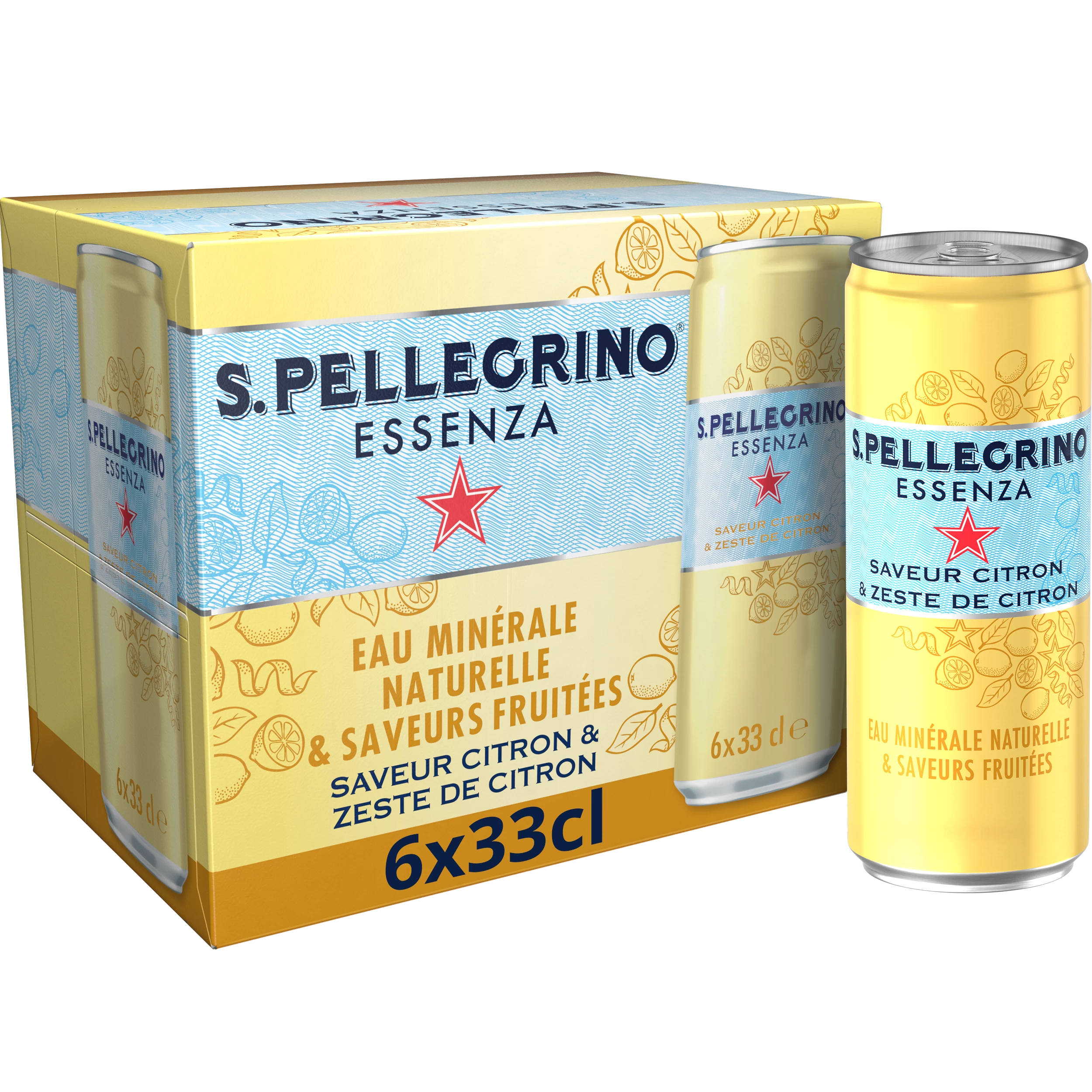 Eau gazeuse aromatisée Citron Zeste de Citron 6x33cl SAN PELLEGRINO ESSENZA